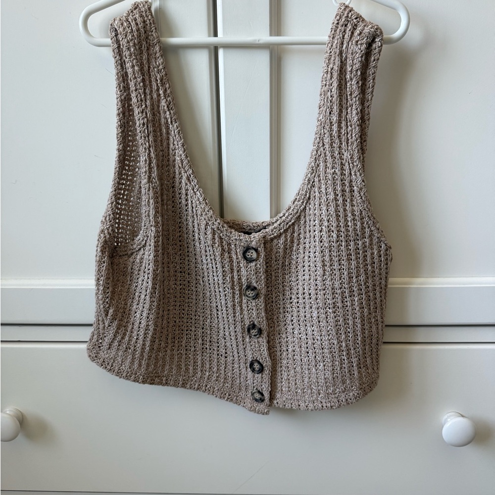 Forever 21 Tan Ribbed Sleeveless Crop Tank